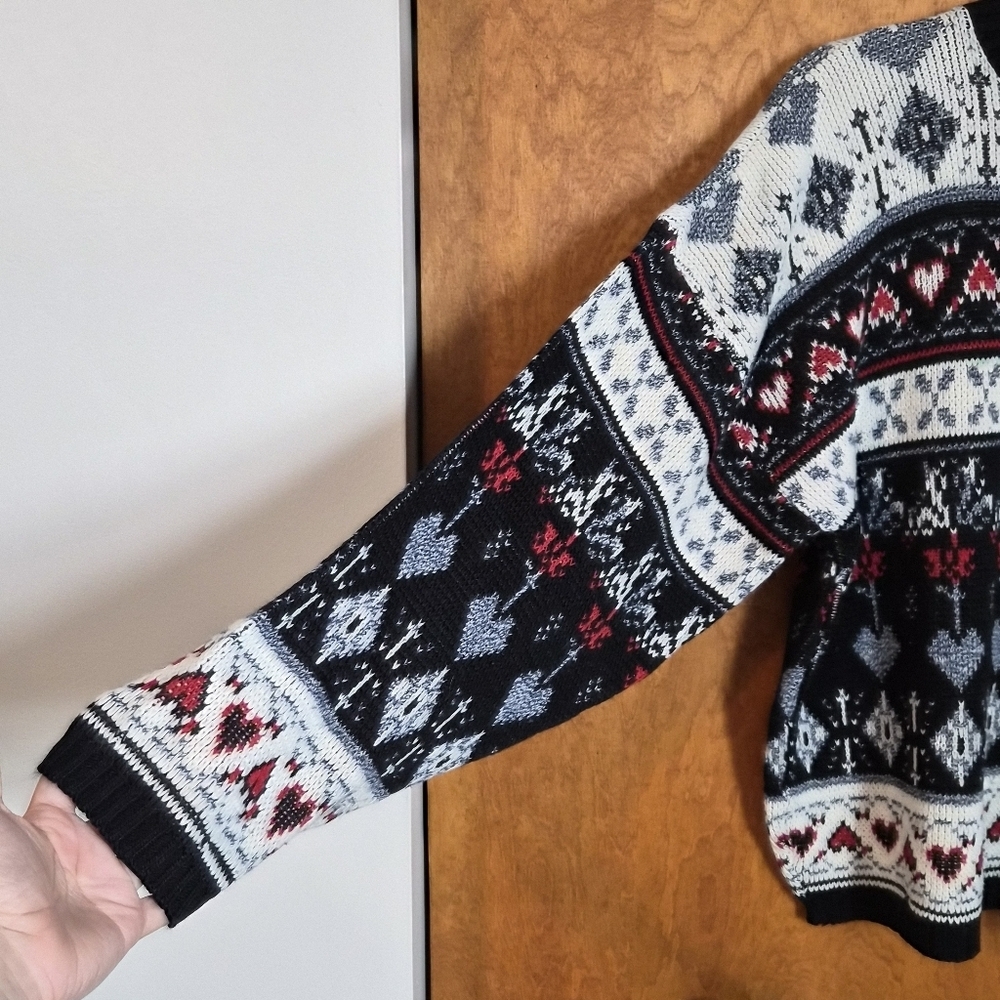 SEPARATE ISSUE Vintage Y2K Drop Shoulder Heart Print Acrylic Sweater Size Large - Picture 6 of 8